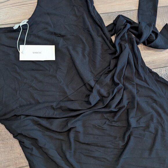 NWT Vince Women's Scoop Back Wrap Waist Pima Cotton Weekend Dress Black L - Picture 3 of 8